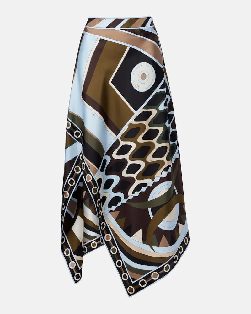 Emilio Pucci Gonna midi Vivara asimmetrica in twill di seta Multicolore