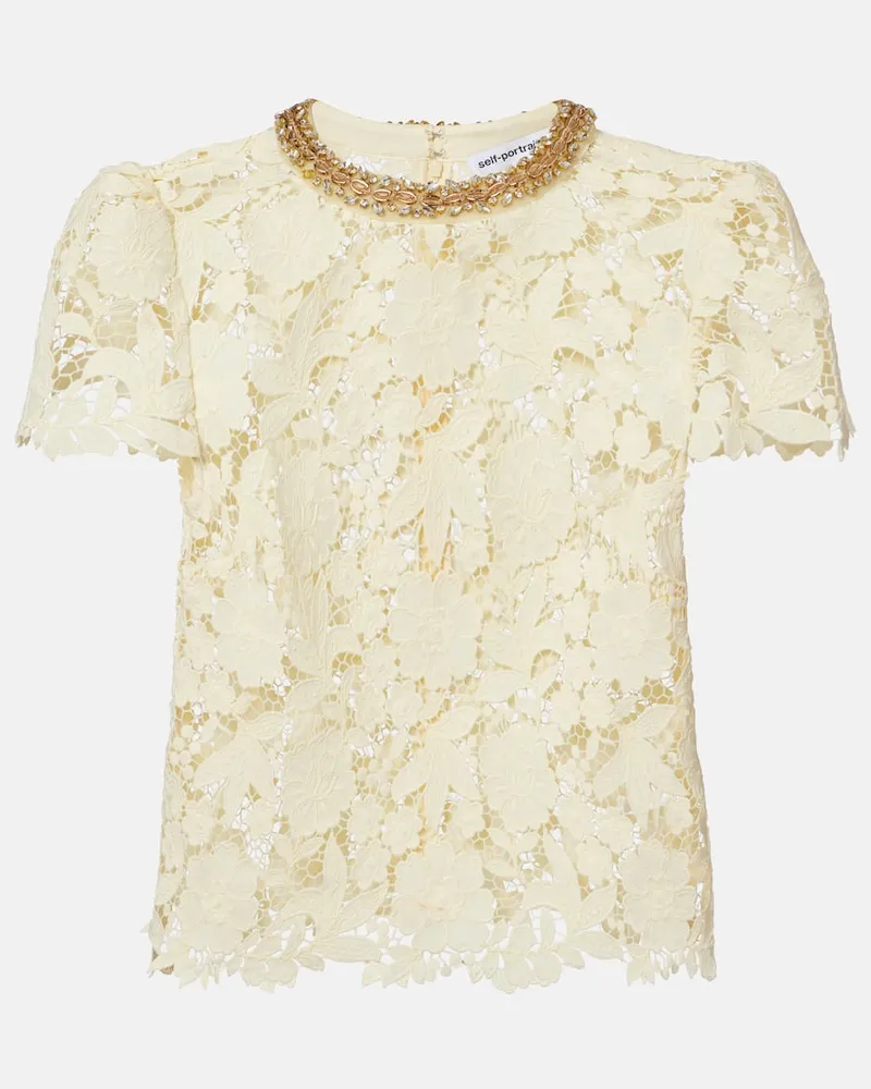Self-Portrait Top in pizzo con cristalli Giallo