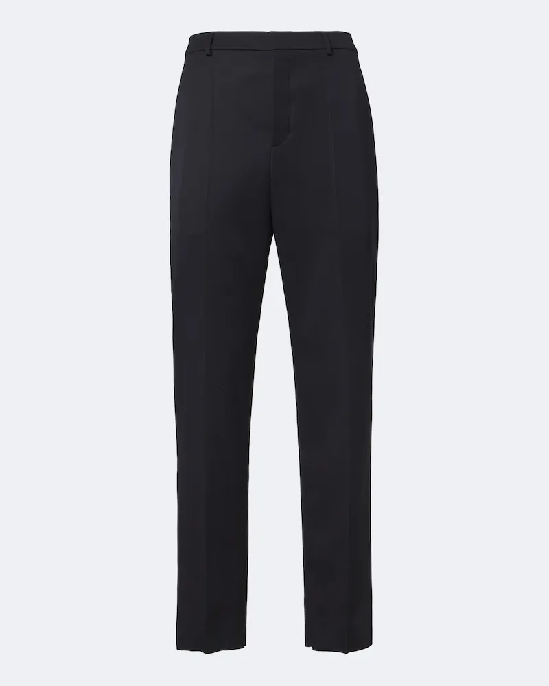 Saint Laurent Pantaloni regular in gabardine di lana Blu