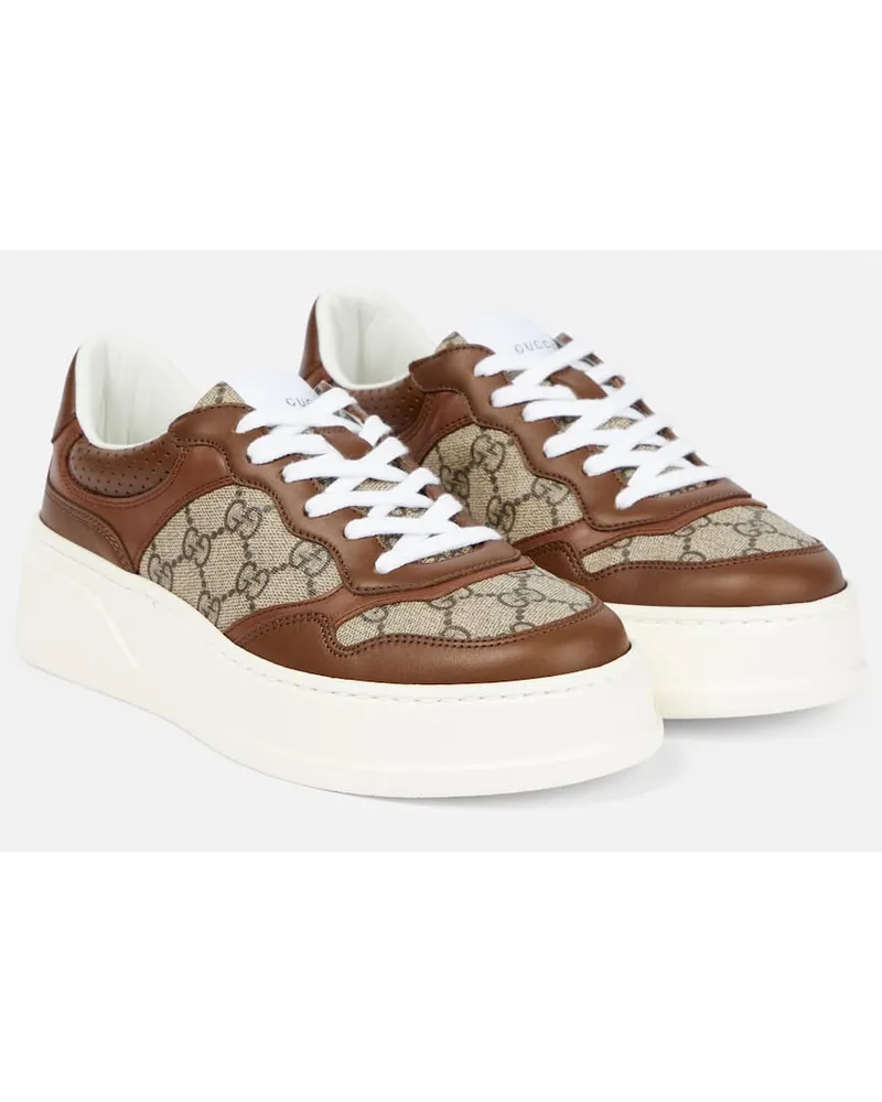 Gucci Sneakers in canvas GG Supreme con pelle Marrone