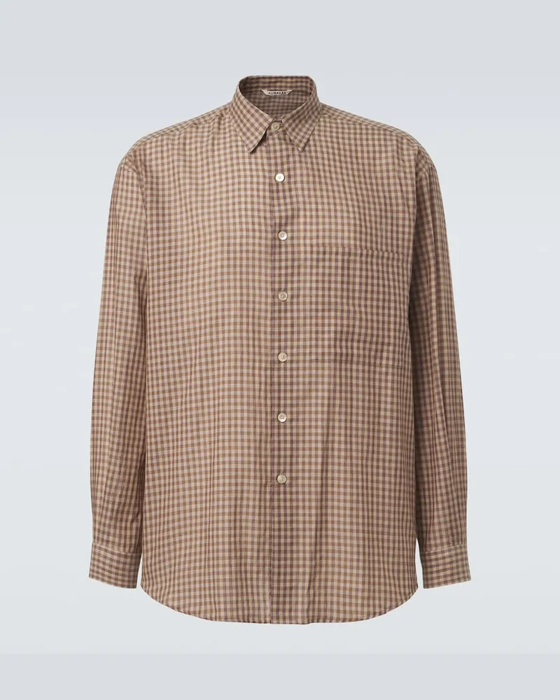 AURALEE Camicia in popeline di cotone a quadri Marrone