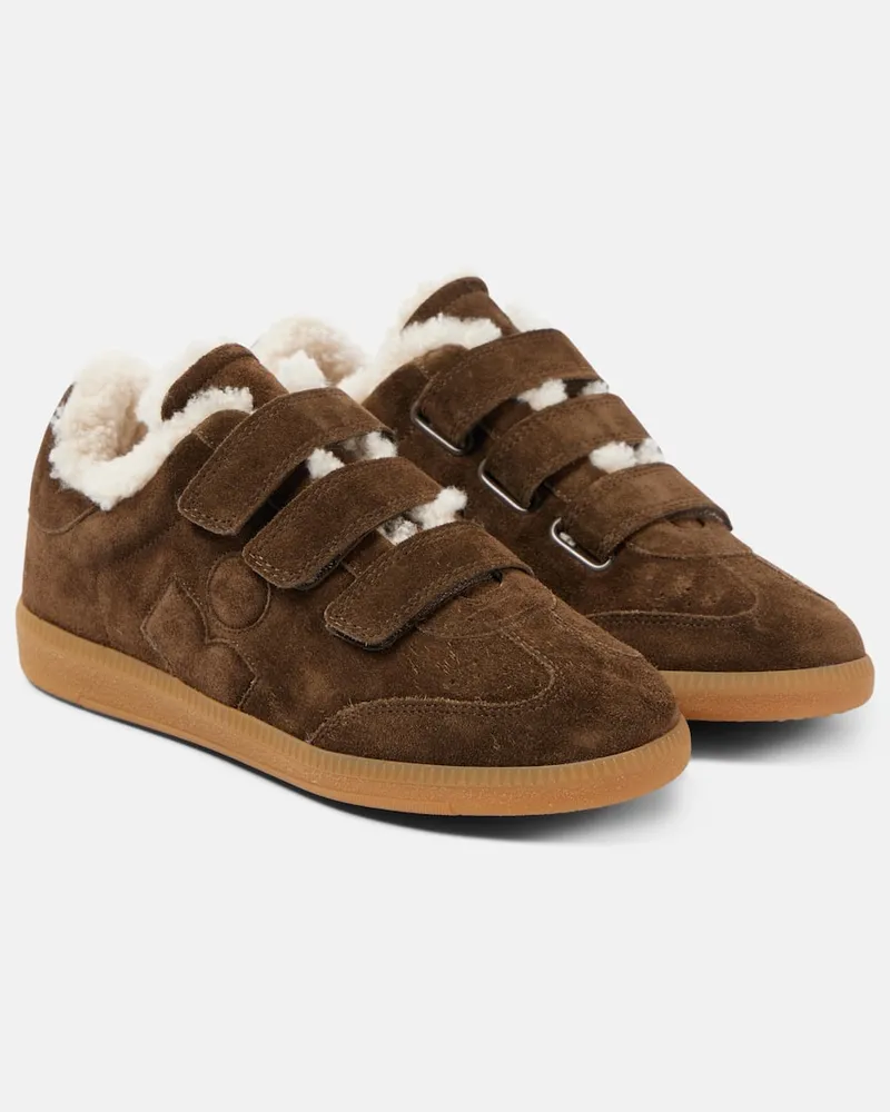 Isabel Marant Sneakers Beth in suede e shearling Marrone