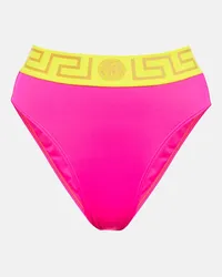 Versace Slip bikini La Greca a vita alta Rosa