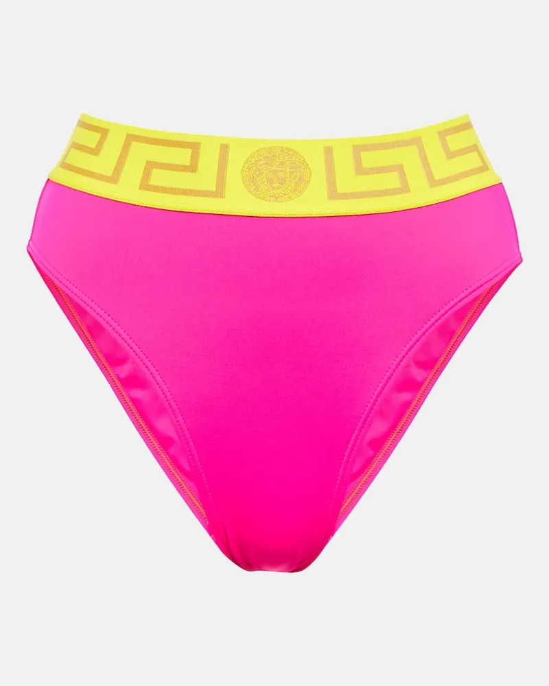 Versace Slip bikini La Greca a vita alta Rosa