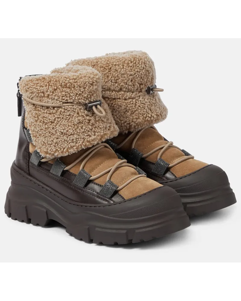 Brunello Cucinelli Stivaletti in suede con shearling Multicolore