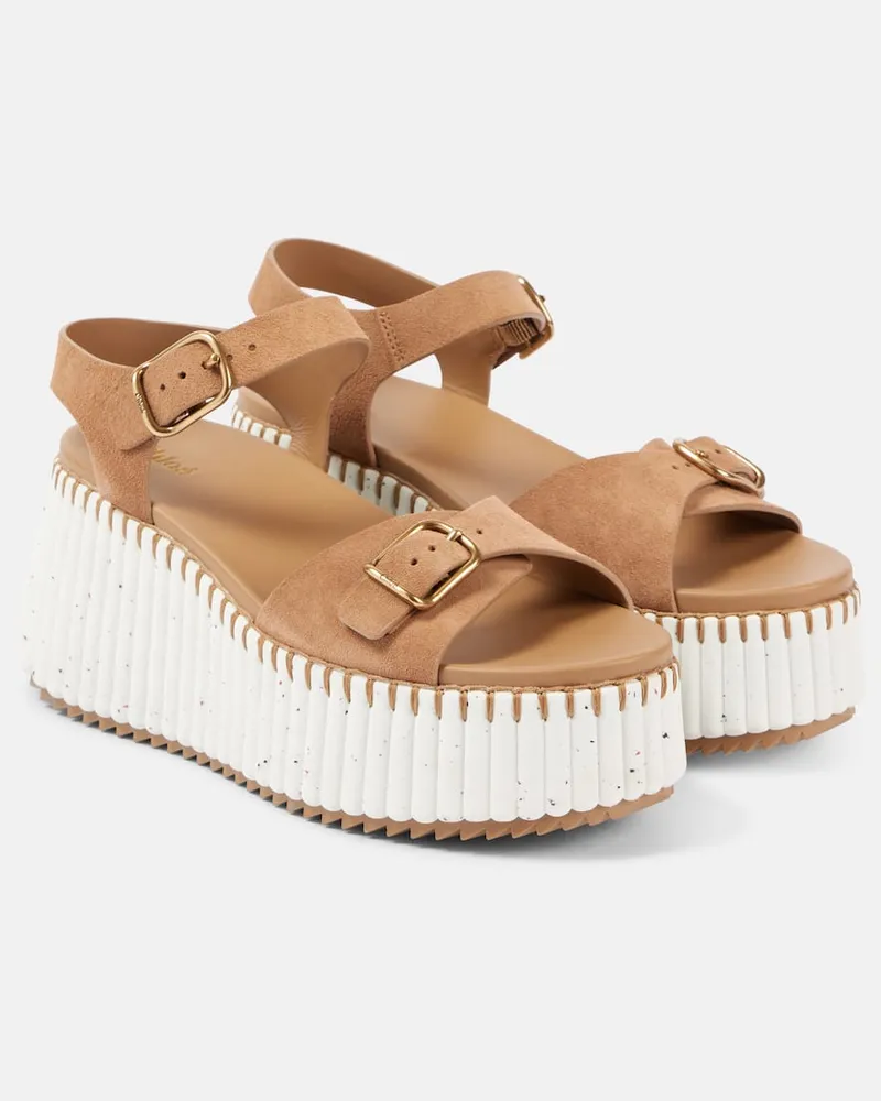 Chloé ChloÃ© Sandali Nama in suede con zeppa Marrone