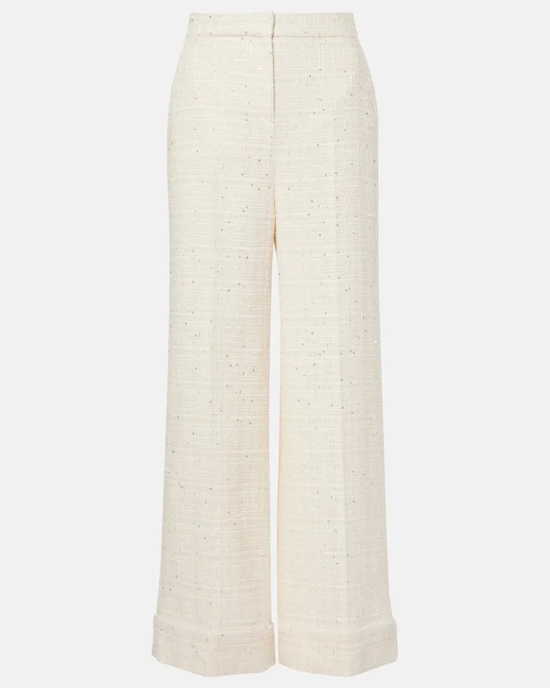Valentino Garavani Pantaloni a gamba larga in misto cotone con paillette Beige