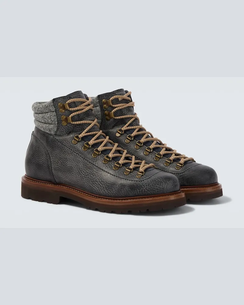 Brunello Cucinelli Stivali stringati in pelle Blu