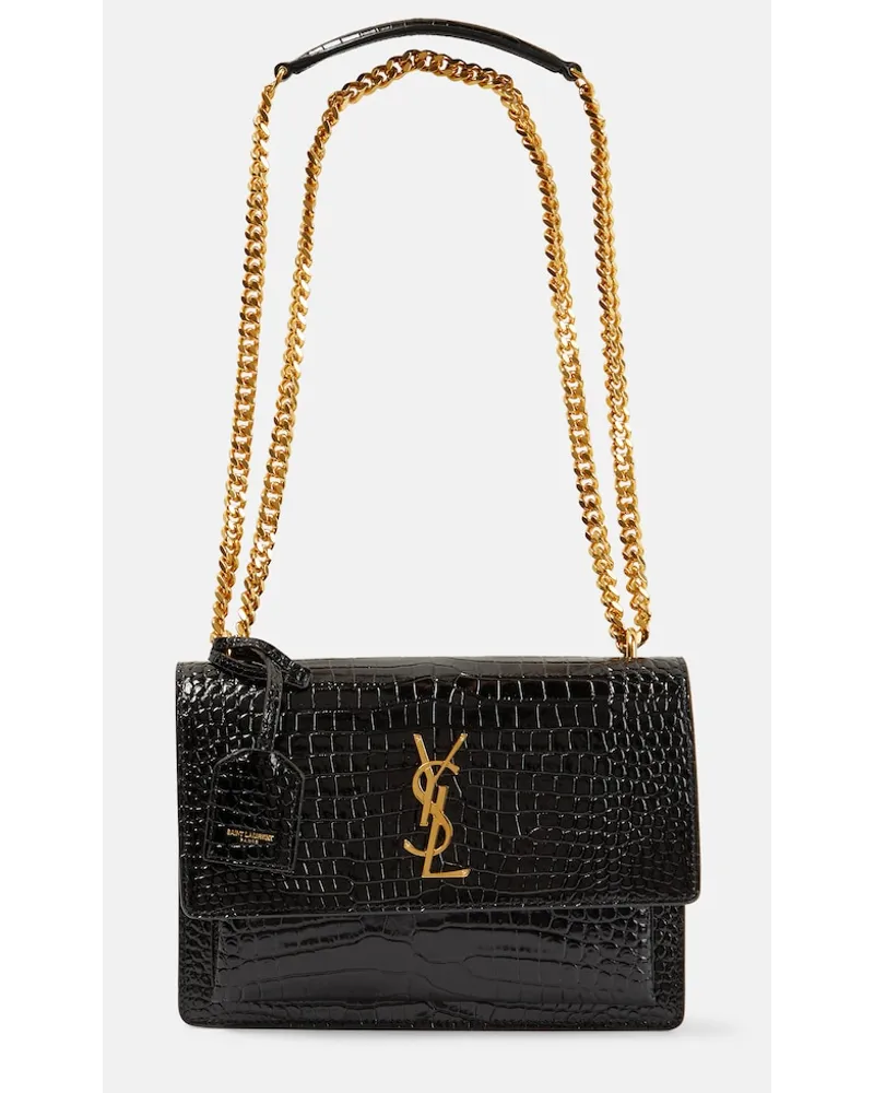 Saint Laurent Borsa Sunset Medium in pelle stampata Nero