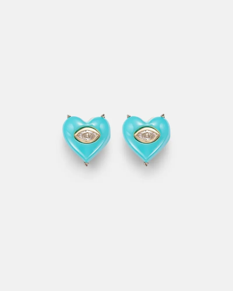 Sydney Evan Orecchini in oro 14kt con diamanti e turchesi Blu