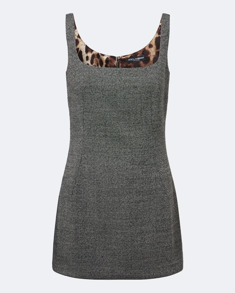 Dolce & Gabbana Abito corto in tweed di lana Grigio