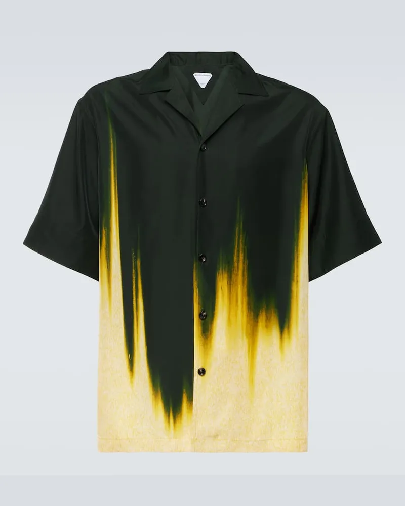 Bottega Veneta Camicia bowling in raso con stampa Nero
