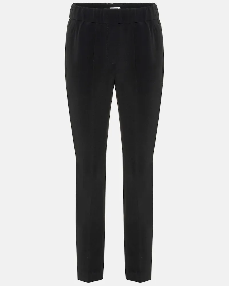 Brunello Cucinelli Pantaloni cropped in misto seta Nero