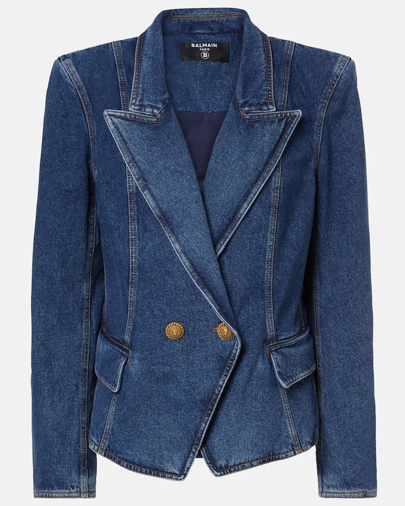 Balmain Blazer di jeans doppiopetto Blu