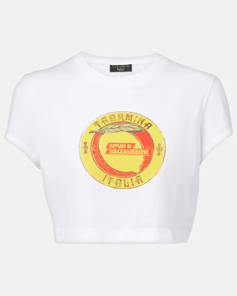 Dolce & Gabbana T-shirt cropped in cotone con stampa Bianco