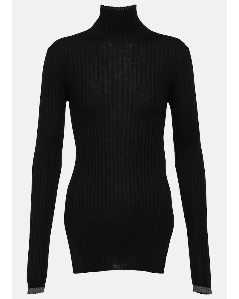 PLAN C Pullover in maglia a coste di lana Nero