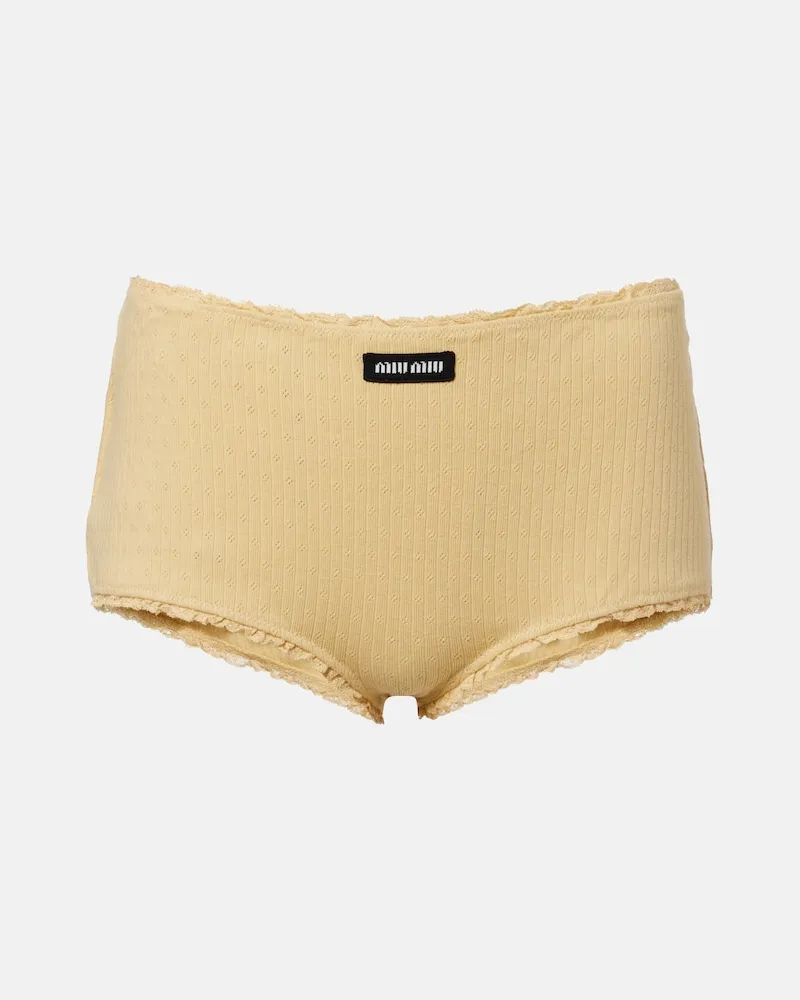 Miu Miu Shorts in cotone pointelle Giallo