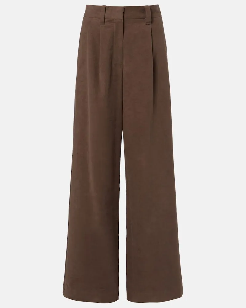 Brunello Cucinelli Pantaloni a gamba larga in cotone con monili Marrone
