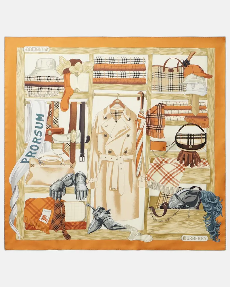 Burberry Foulard in twill di seta con stampa Arancione