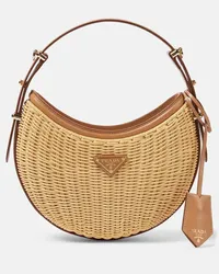 Prada Borsa a spalla Arqué effetto rafia Beige