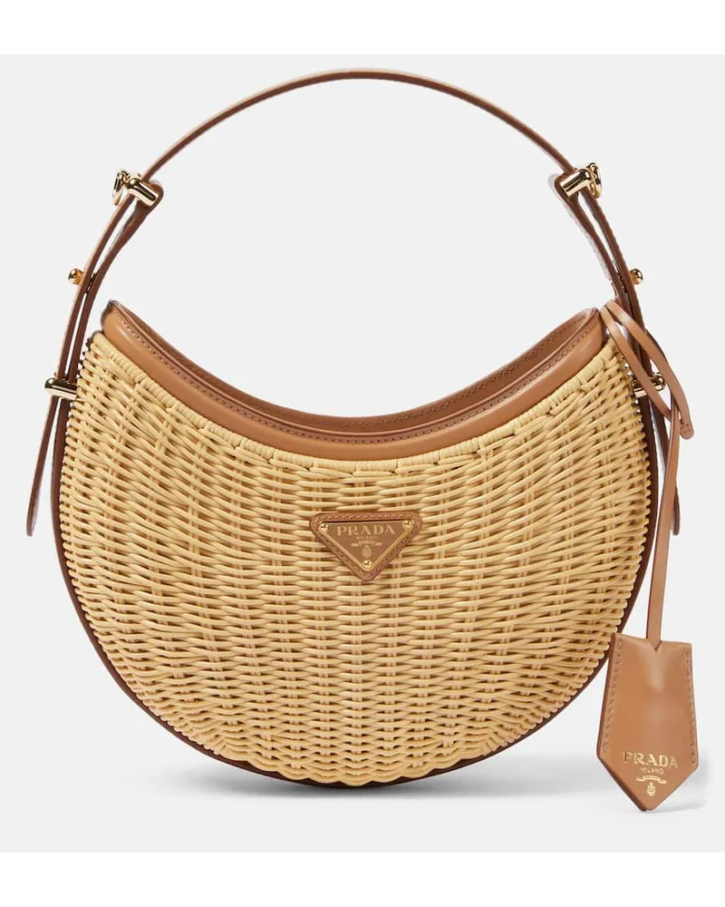 Prada Borsa a spalla ArquÃ© effetto rafia Beige