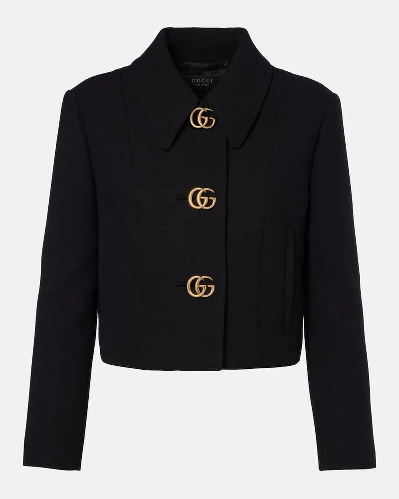 Gucci Giacca cropped Double G in crÃªpe di lana Nero