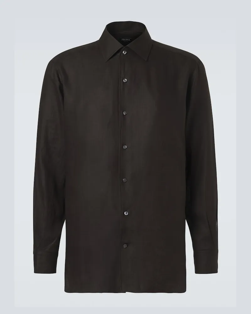 Ermenegildo Zegna Camicia in lino Marrone