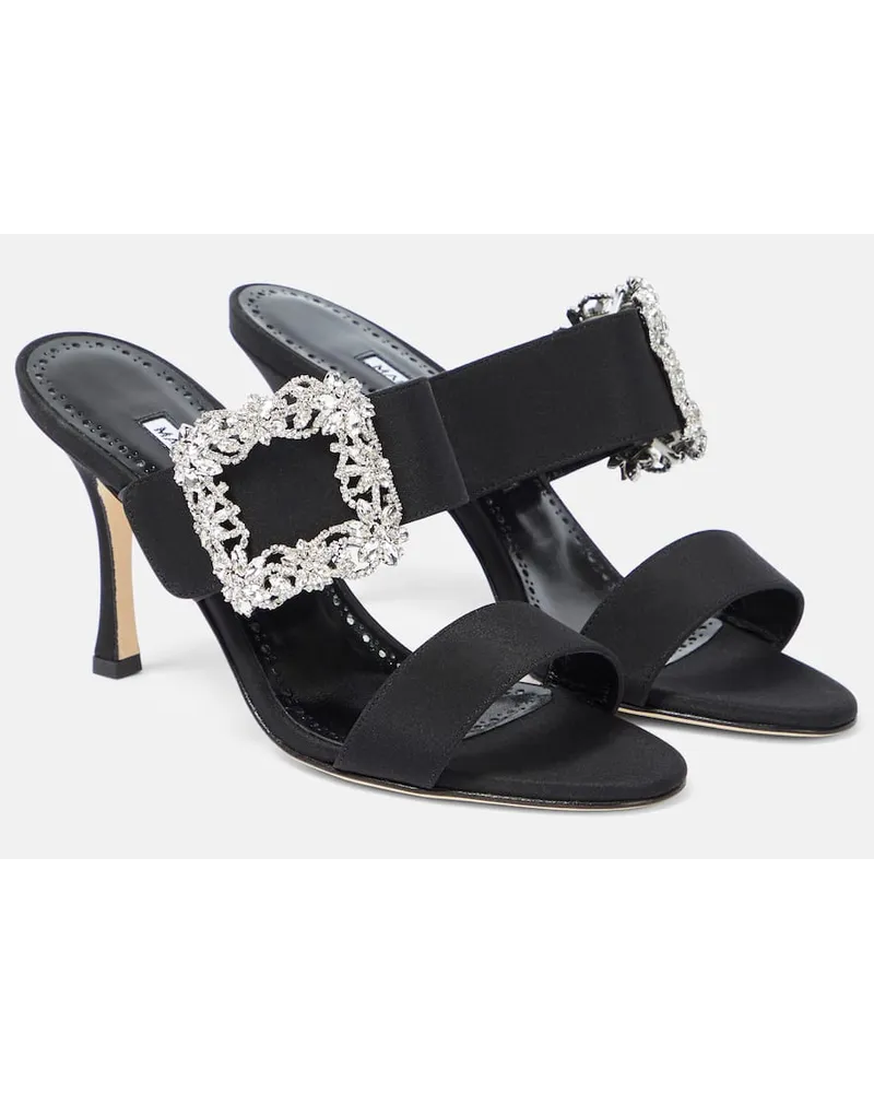 Manolo Blahnik Sandali Gable in raso con cristalli Nero