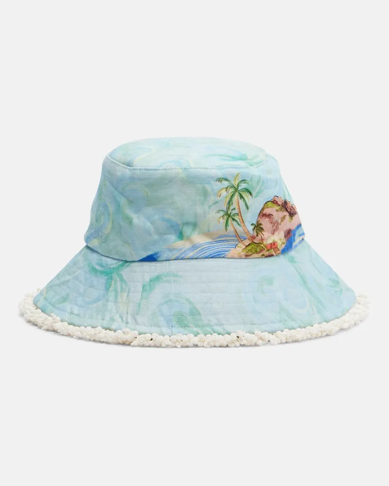 ALEMAIS AlÃ©mais Cappello da pescatore in lino con stampa Blu