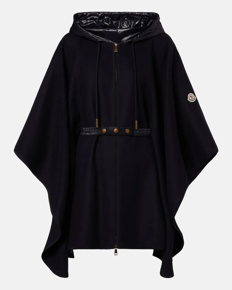 Moncler Mantella in misto lana con cintura Blu