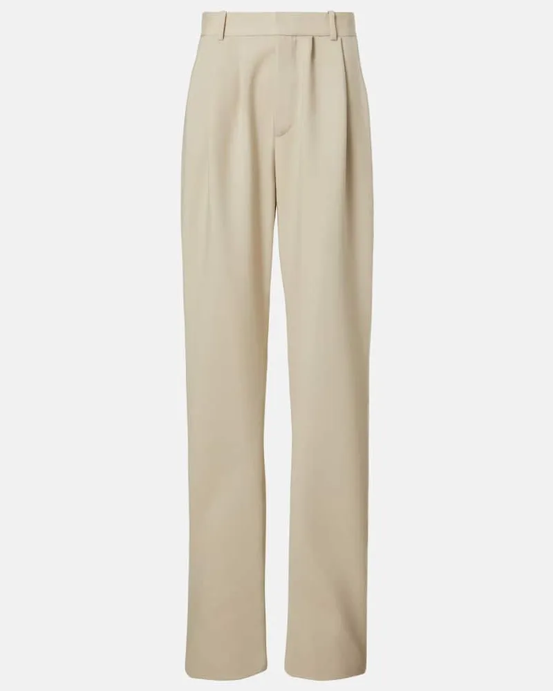 Saint Laurent Pantaloni a gamba larga in lana Beige