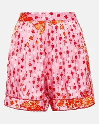 Poupette St Barth Shorts Isabelle in raso con stampa Rosa