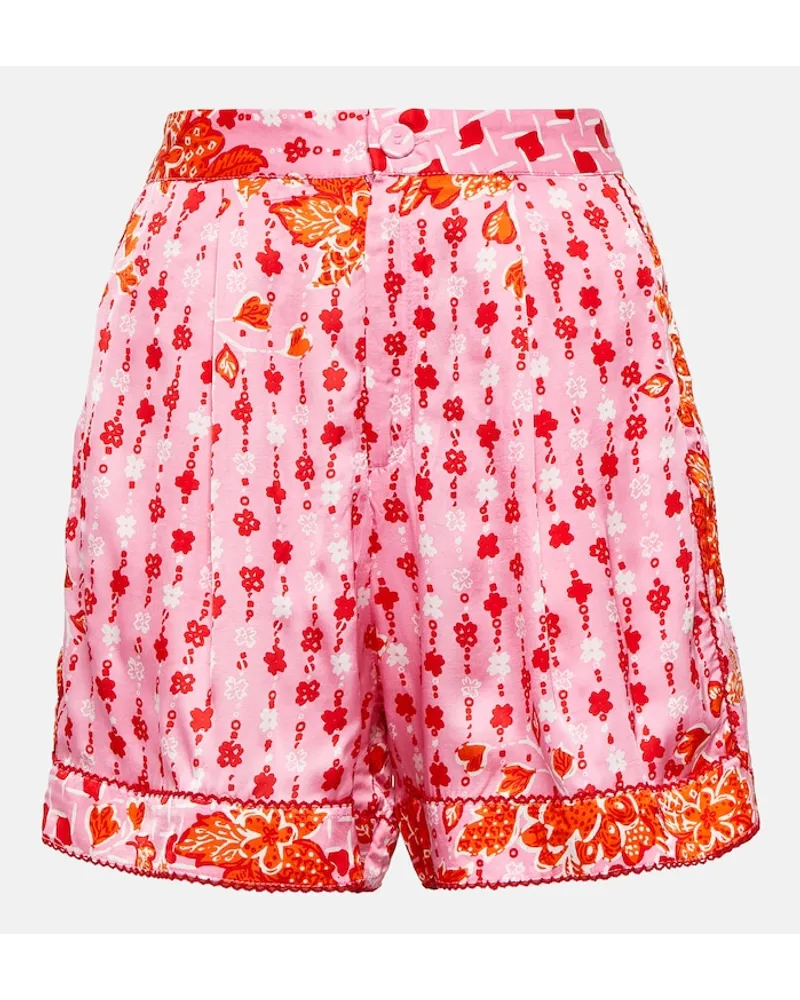 Poupette St Barth Shorts Isabelle in raso con stampa Rosa