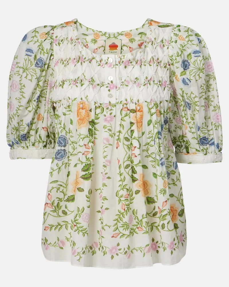 FARM Rio Blusa Folk in cotone con stampa Bianco