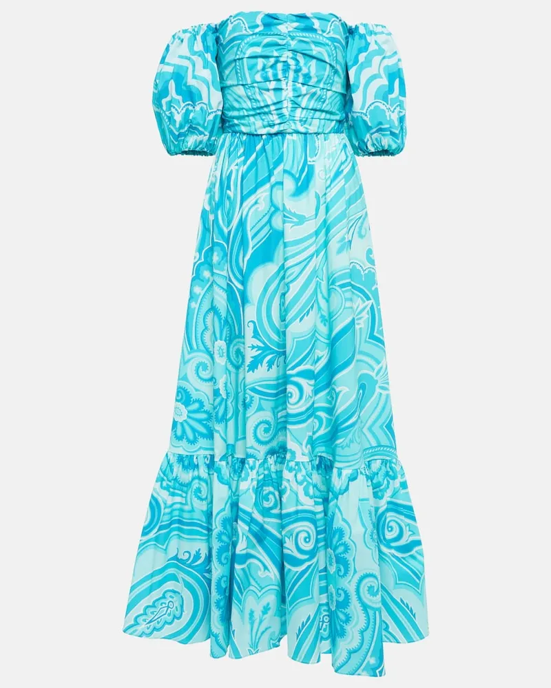 Etro Abito midi in misto cotone con stampa paisley Blu