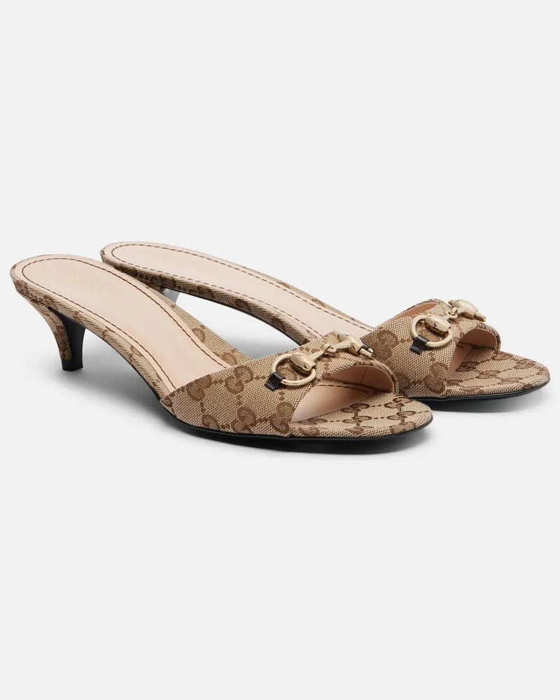 Gucci Mules Horsebit in canvas GG Marrone