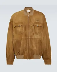 Miu Miu Bomber in suede con logo Marrone