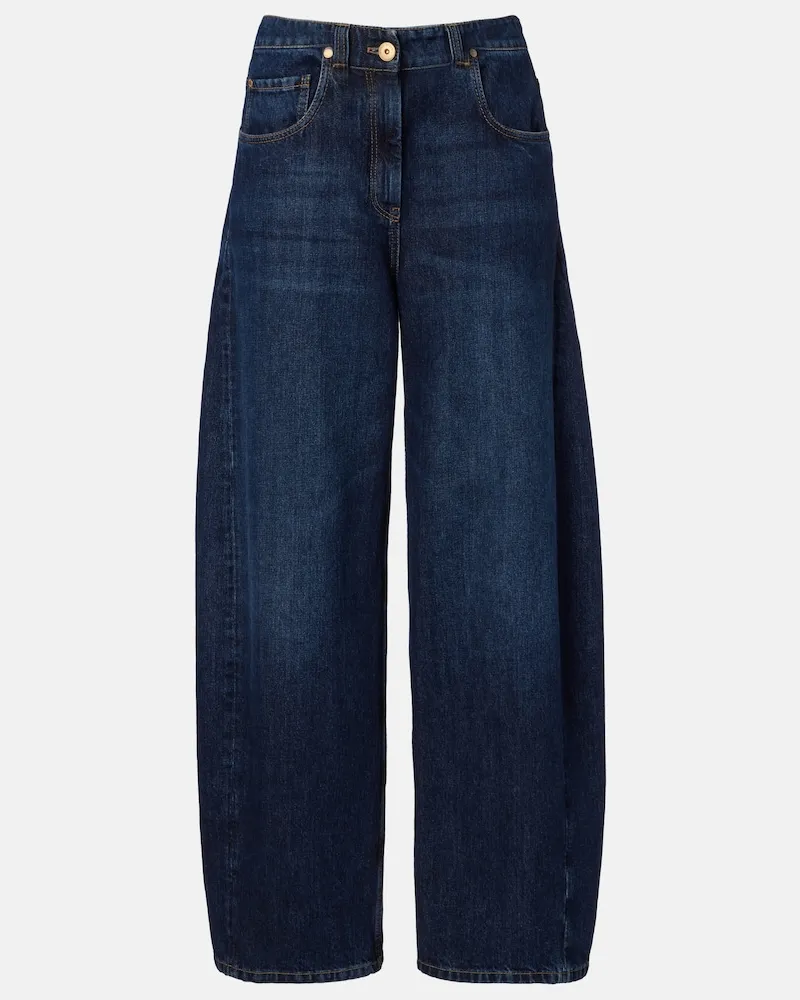 Brunello Cucinelli Jeans barrel con pelle Blu