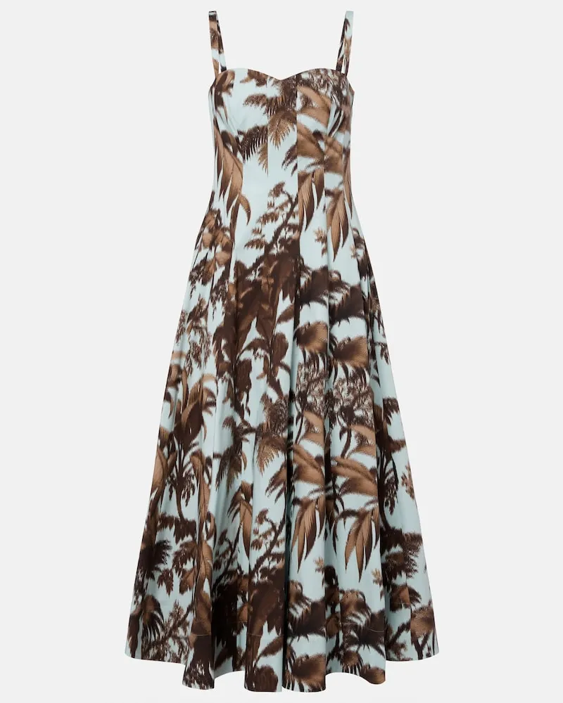 Oscar de la Renta Abito midi in popeline di misto cotone Marrone