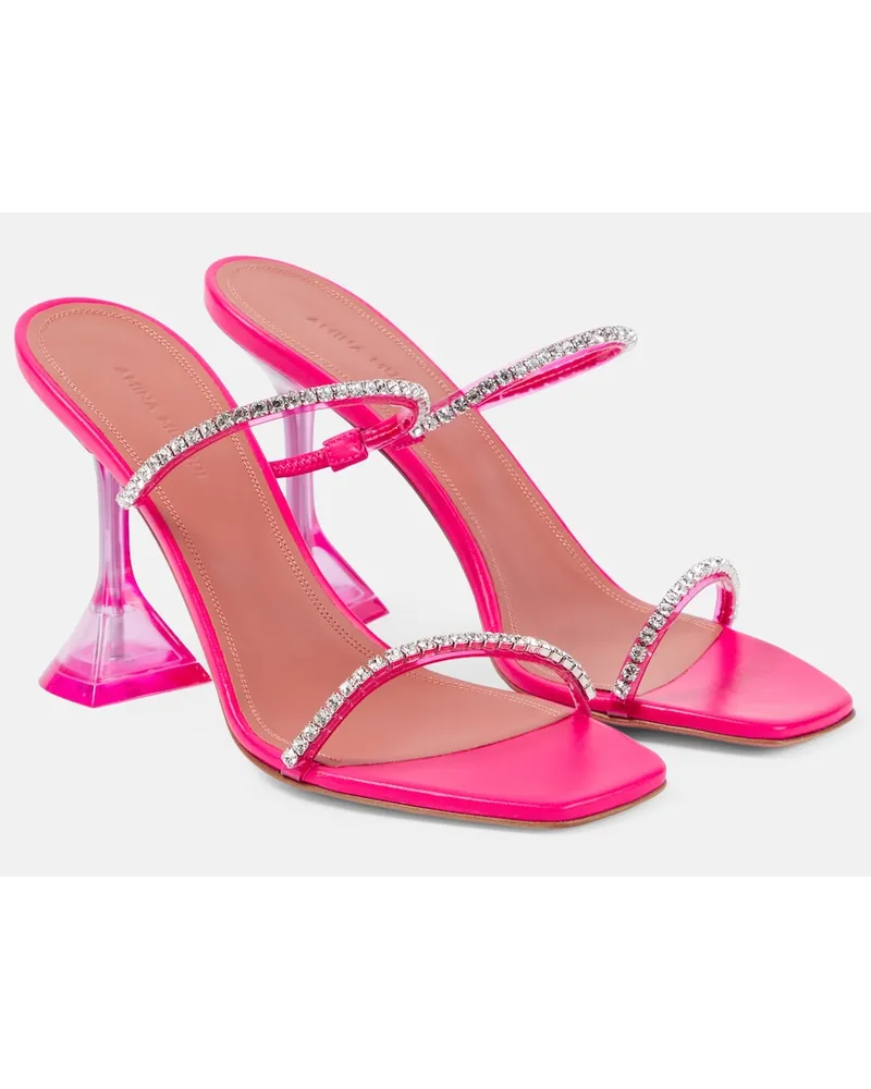 Amina Muaddi Sandali Gilda 95 in PVC con cristalli Rosa