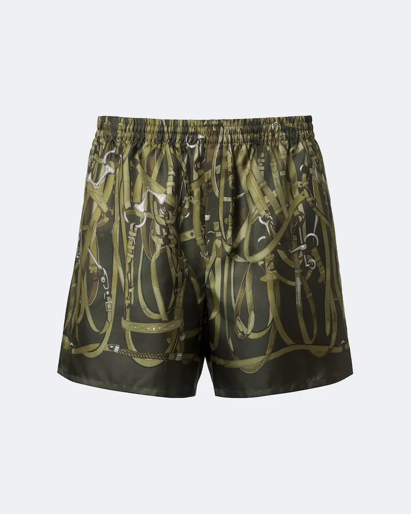 Gucci Shorts in twill di seta con stampa Verde