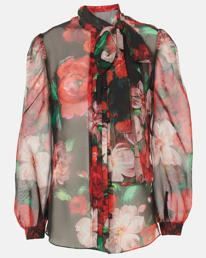 Dolce & Gabbana Camicia in organza di seta con fiocco Multicolore