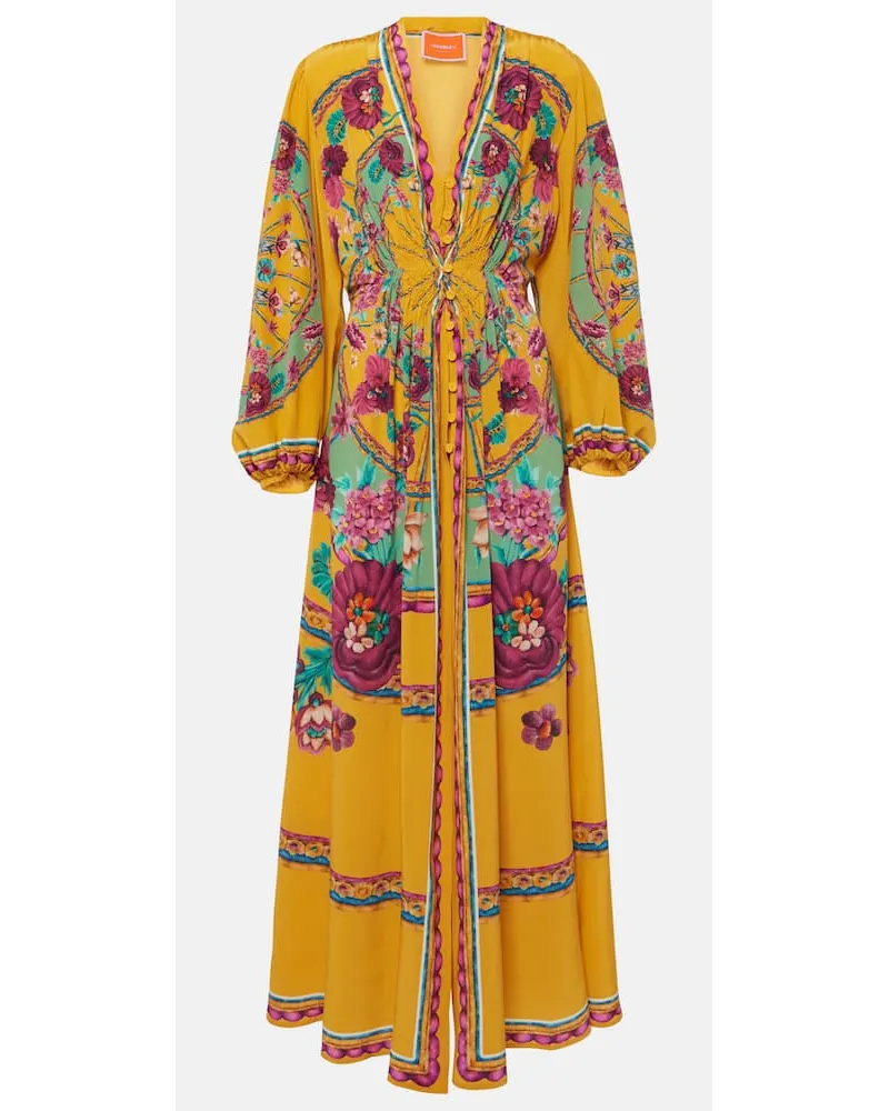 La DoubleJ Abito lungo in raso di seta con stampa Multicolore