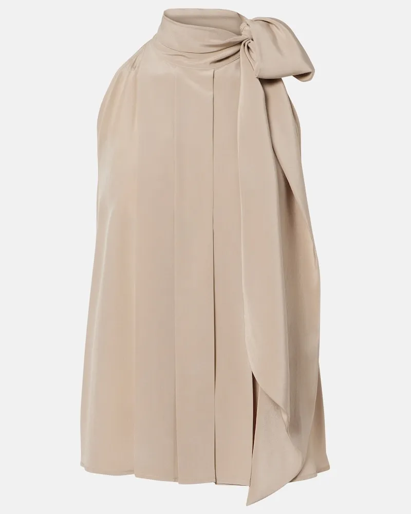 Max Mara Top in crêpe de chine di seta plissé Beige
