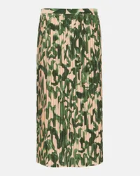 Dries van Noten Gonna midi a pieghe con stampa Verde