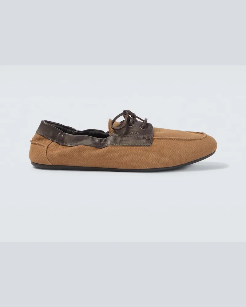 Prada Mocassini Shuffle in canvas con pelle Marrone