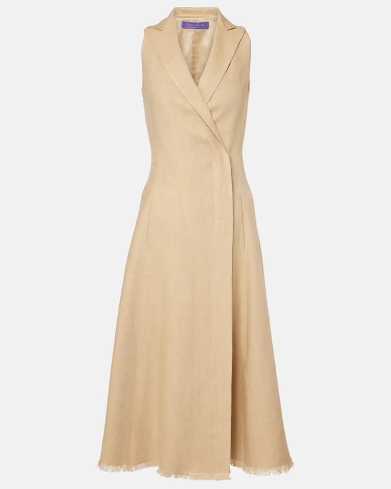 Ralph Lauren Abito midi in seta e lino Beige