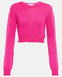 Valentino Garavani Pullover cropped VLogo in cashmere Rosa