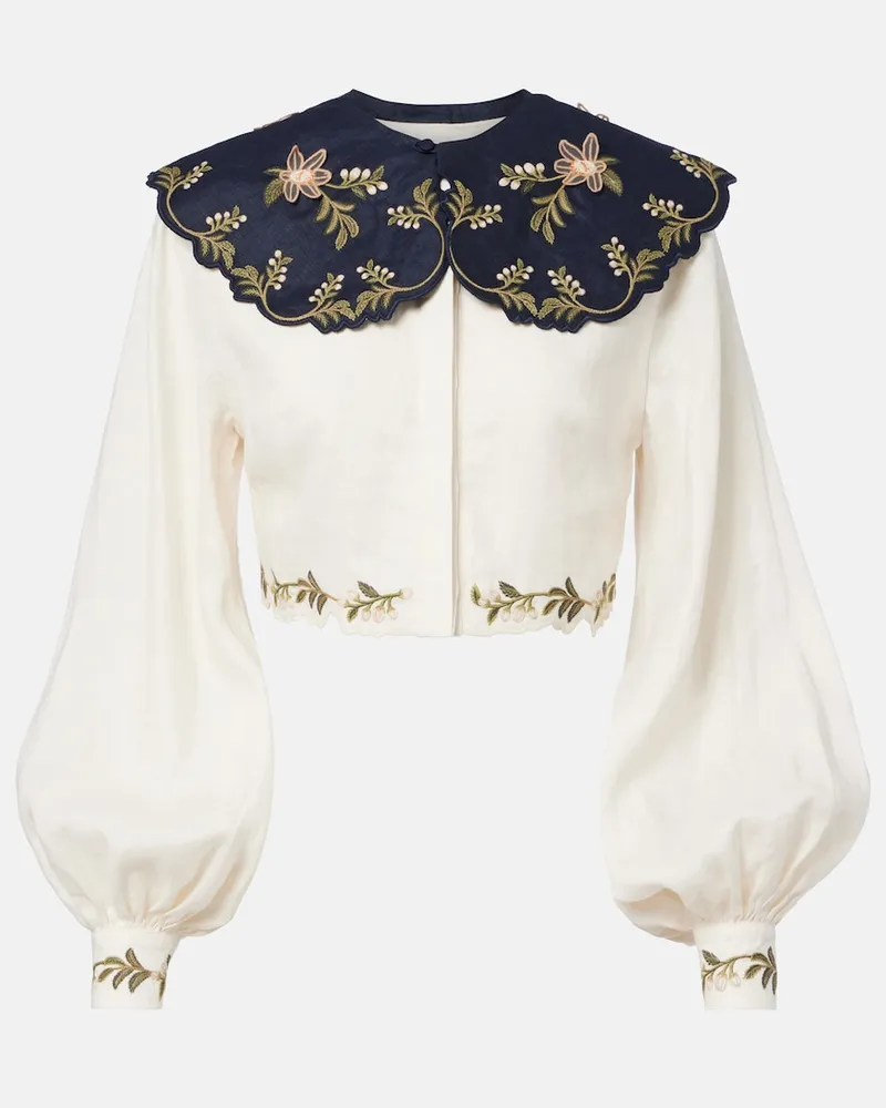 AGUA BENDITA Blusa Cumbre in lino con ricamo Bianco