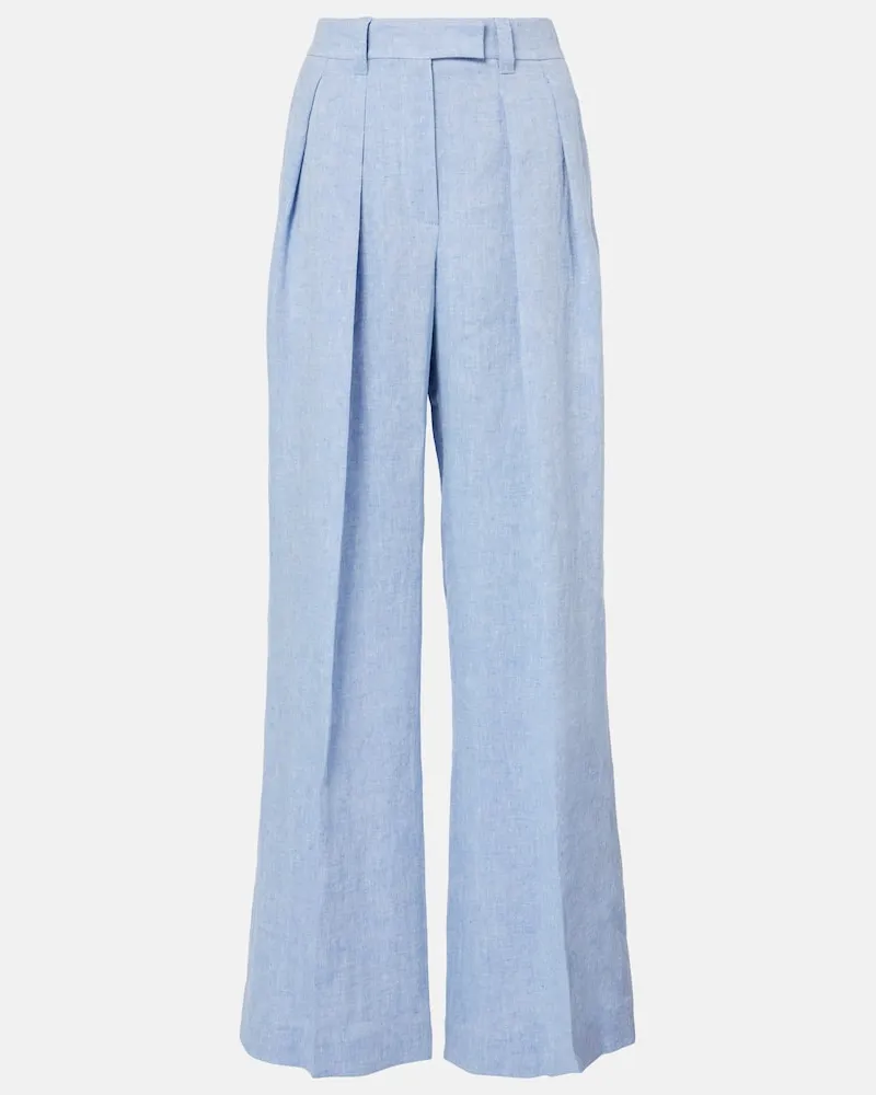 Brunello Cucinelli Pantaloni a gamba larga in misto lino Blu